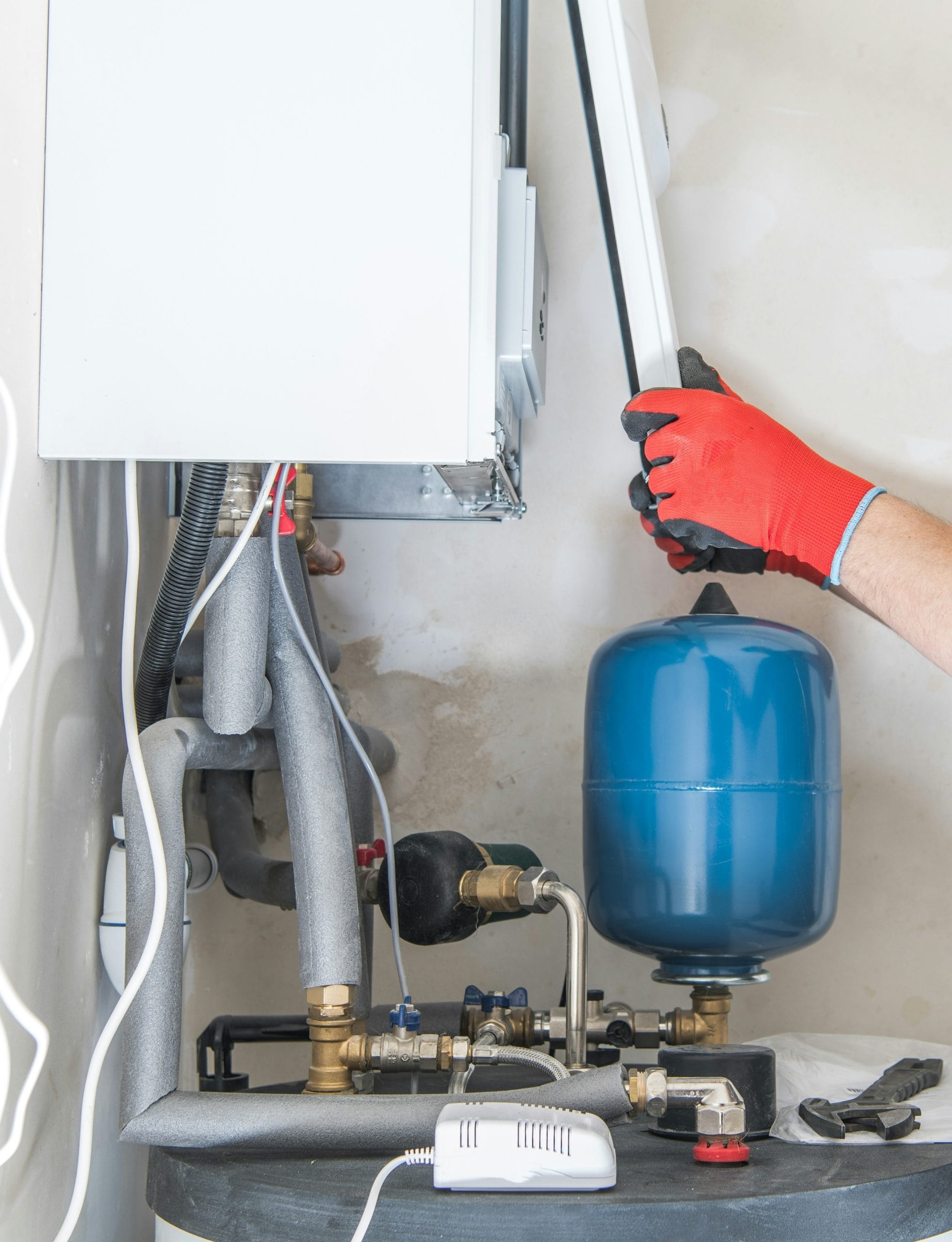 A furnace being maintenanced